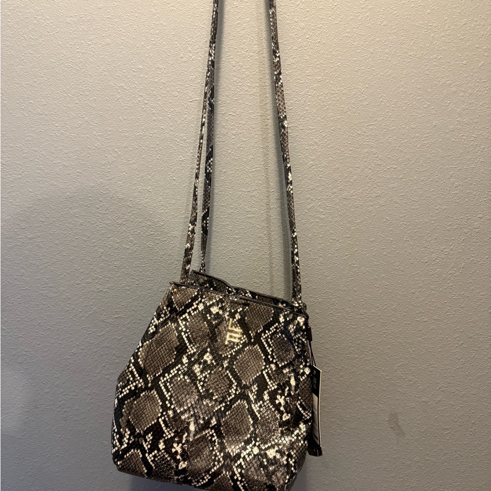 London Fog Black and Gray Crossbody Bag with Quilted Texture
